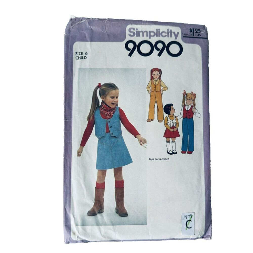 Simplicity 9090 Cowgirl Costume Sewing Pattern Vest Skirt Pants Western Sz 6